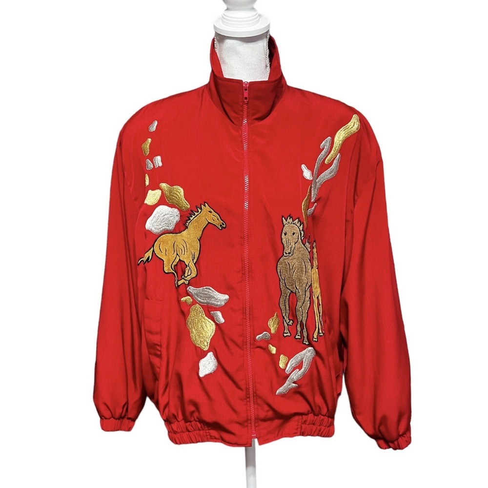 Vintage Silkworms Horse Equestrian Red Embroidered Print Blazer Jacket‎
